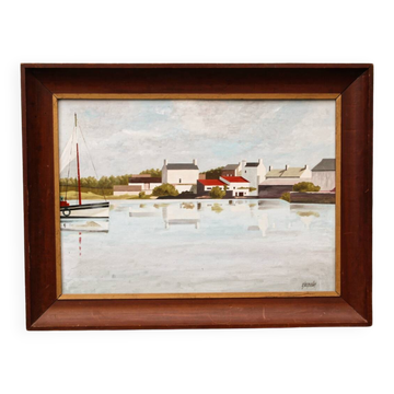 Huile sur panneau, port de pêche, signé 0. Jacquelin