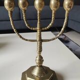 5-branched Jewish menorah/candlestick. Dedicated to mourning. In gilded bronze.