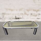 Chrome metal coffee table with smoked glass top from the 70s