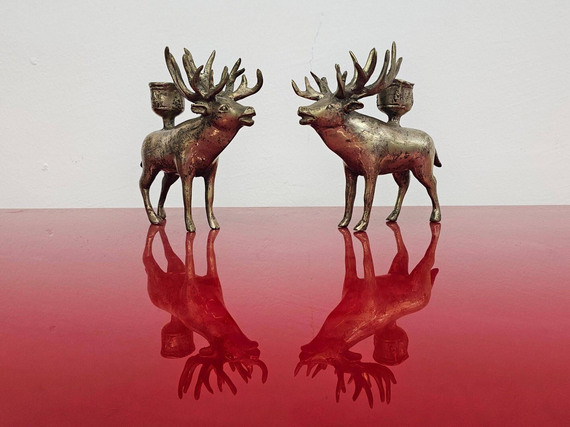 Pair of candle holders in the shape of a deer Mid Century Modern