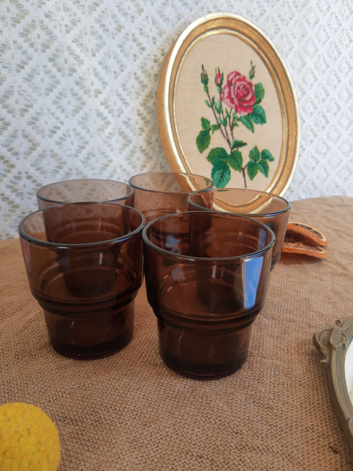 Lot de 5 verres fumés vereco empilable années 70 vintage