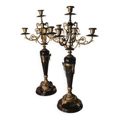 candelabre 19eme chandelier bronze doré et marbre 60x32 cm