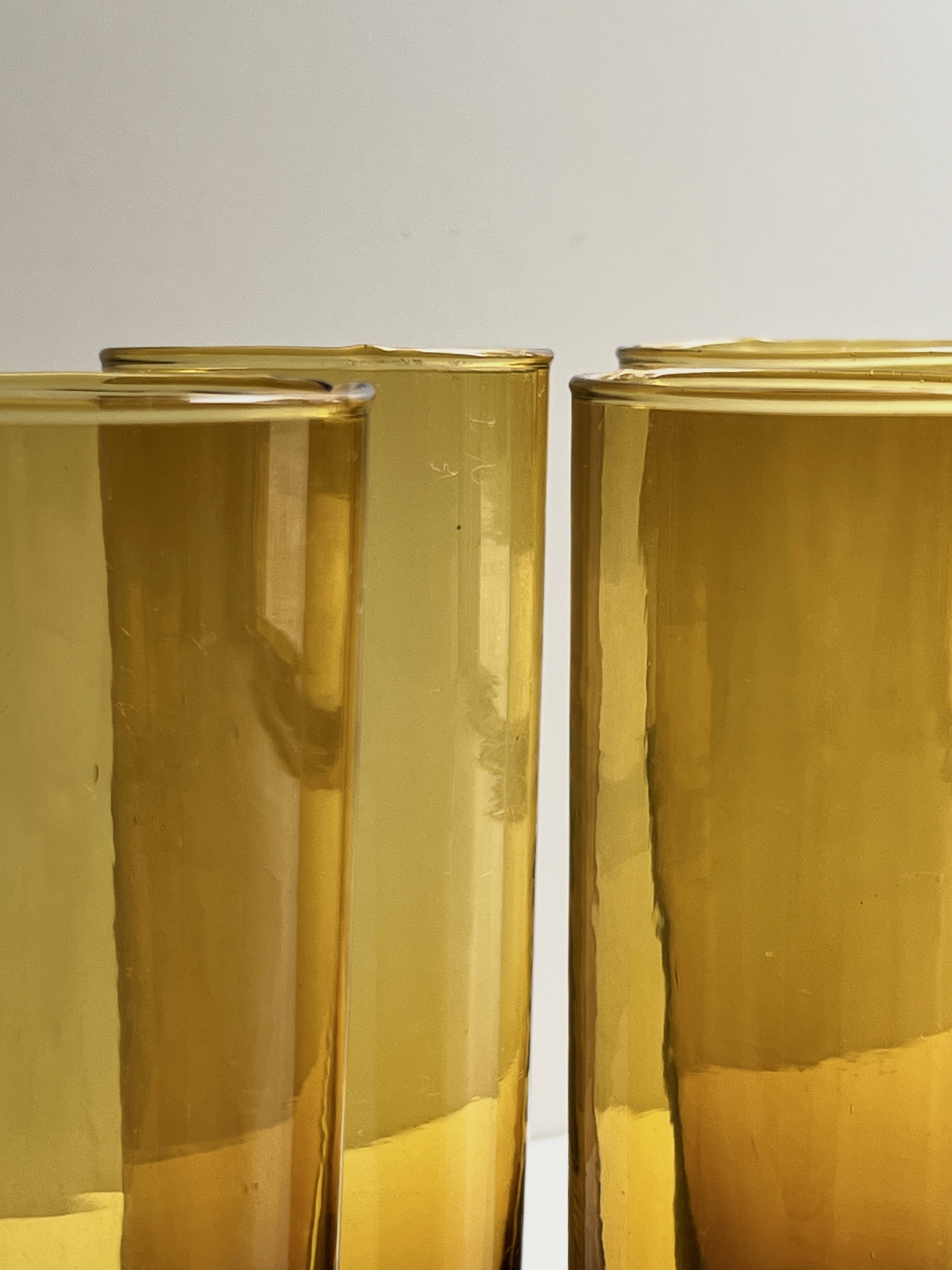 Set of 4 smoky amber brown water/orangeade glasses, France 1970.