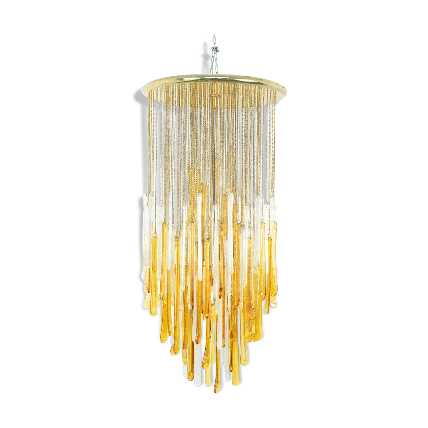 Chandelier 4 lights mazzega glass white gold 60