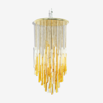 Chandelier 4 lights mazzega glass white gold 60