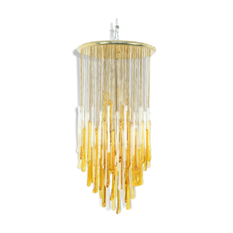 Chandelier 4 lights mazzega glass white gold 60