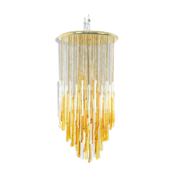 Chandelier 4 lights mazzega glass white gold 60