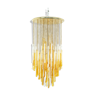 Chandelier 4 lights mazzega glass white gold 60