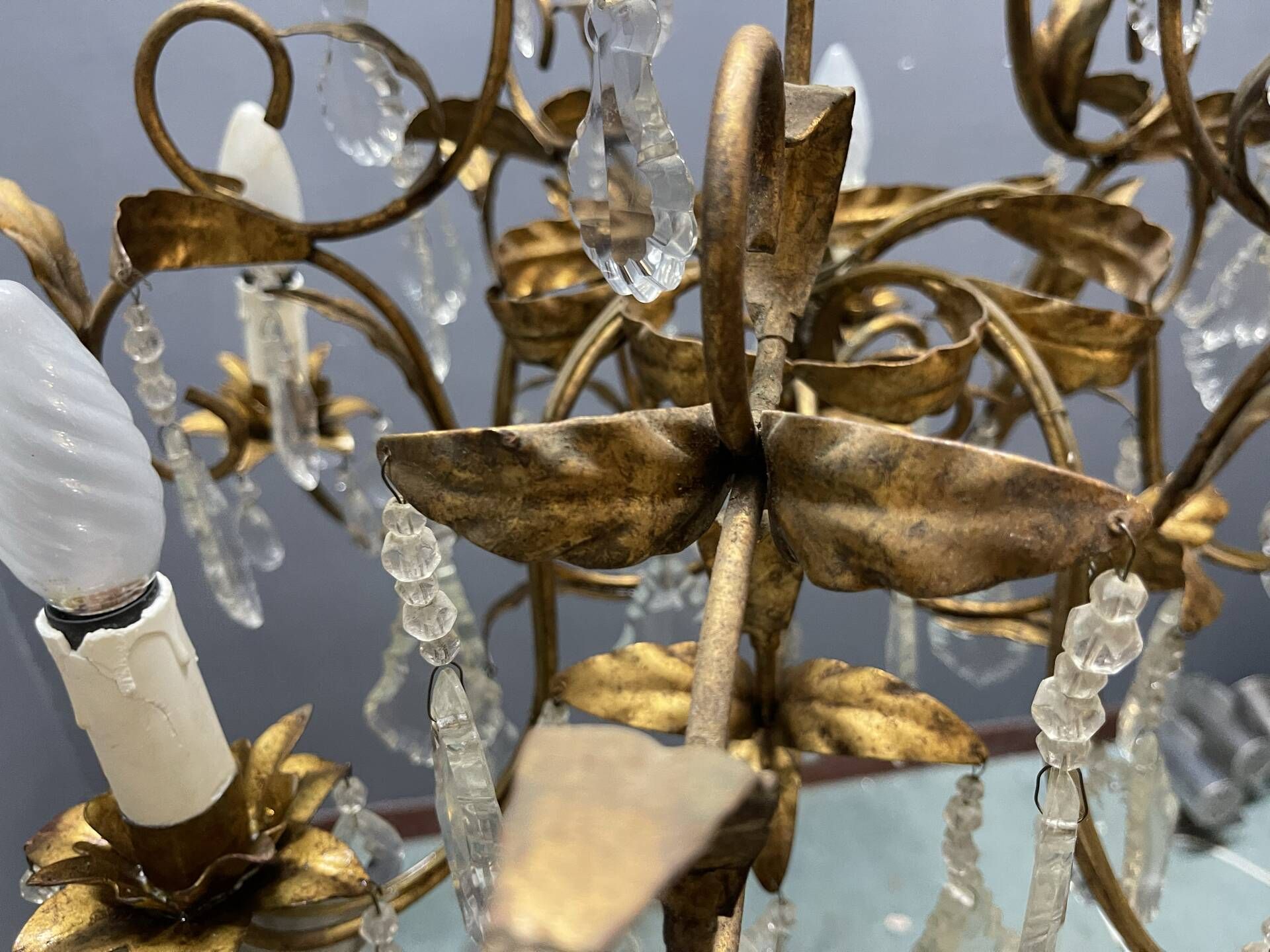 Vintage Italian Florentine Gold Gilt Tole Chandelier 1950’s 