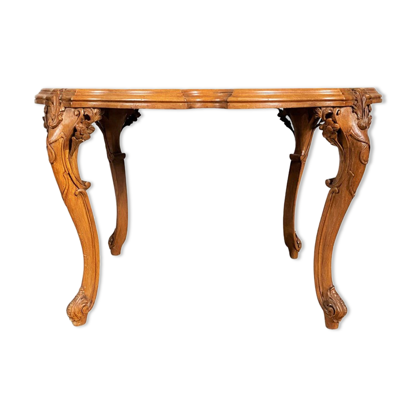 Louis XV style coffee table in beech and walnut hand-carved Circa 1870