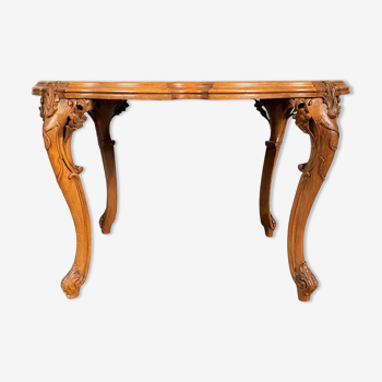 Louis XV style coffee table in beech and walnut hand-carved Circa 1870