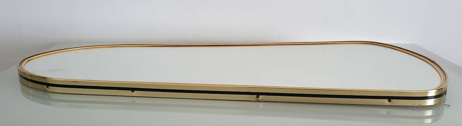 Large vintage ovoid mirror with gold and black edges - 1960s