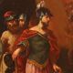 Ancient painting with a historical subject, oil on canvas, 17th century.