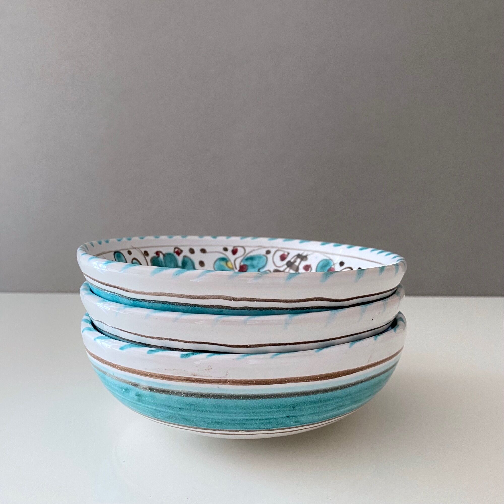3 ceramic bowls deruta etrusca, green rooster, ceramic bowl italian majolica pottery handpainted