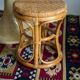Unique mid-century hand-painted rattan and wood base, stool and side table, Germany, 1970s.