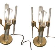 Lampes de table italiennes en laiton et cristal des années 1970
