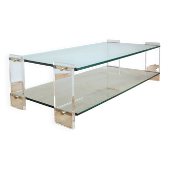 Vintage 1970s double-tier glass and plexiglass coffee table.