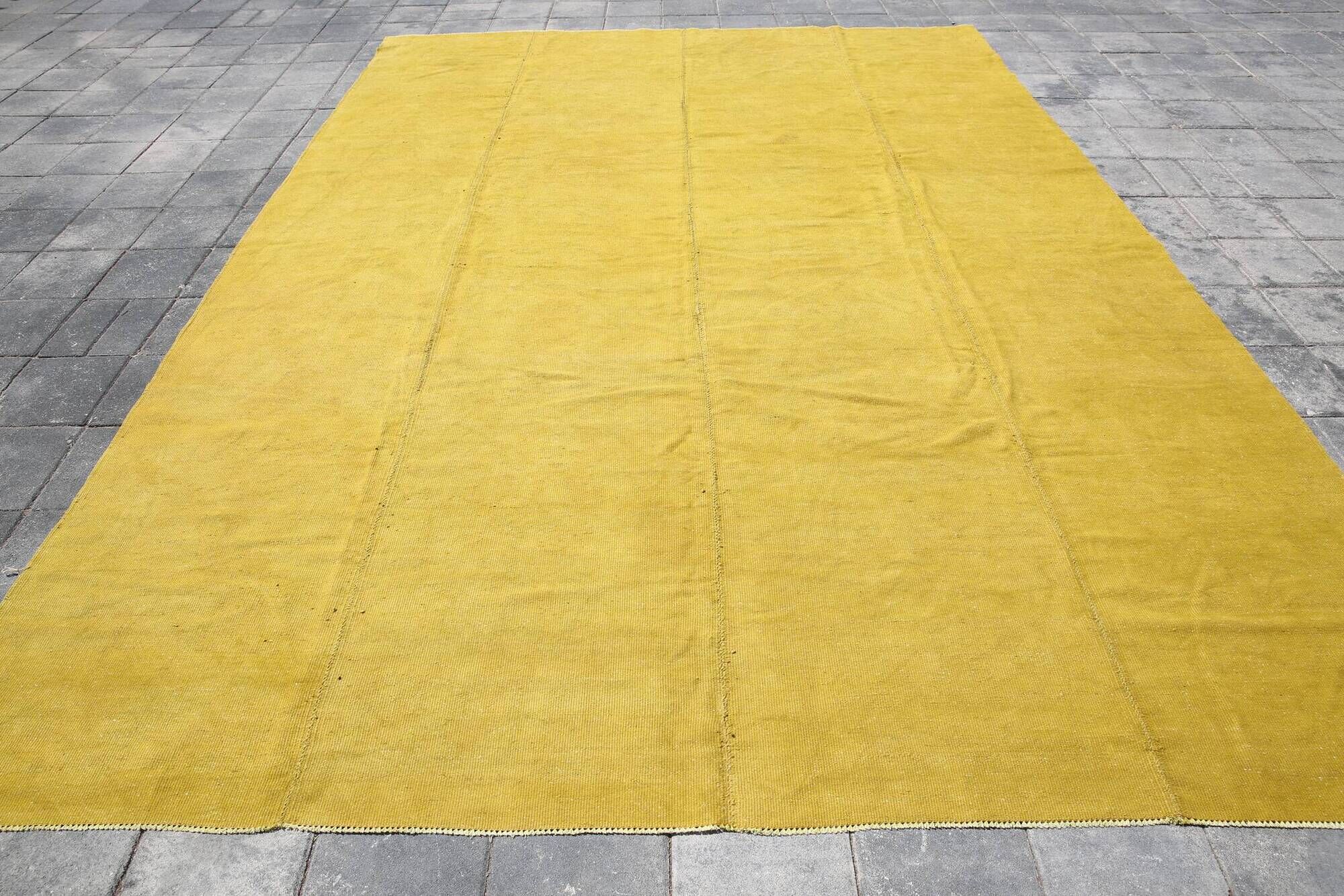 Vintage Mustard Yellow Kilim Rug,Large Turkish Woven Wool Carpet,302x410 Cm