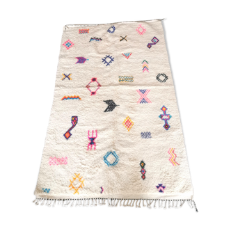 Berber carpet Azilal off-white with multicolored patterns in pure wool