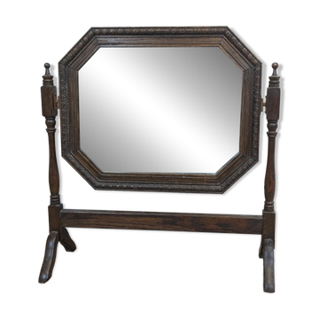 Miroir psyché ancien octogonal en bois sculpté – Glace biseautée
