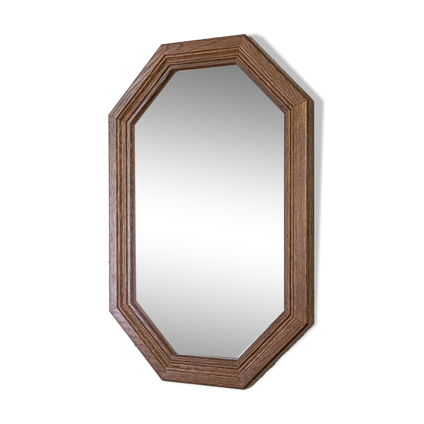 Miroir vintage octogonal en bois massif, style rustique ou entrée rétro