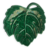 Green enameled ceramic leaf dish, slip, Lunetta vallauris stamps, vintage