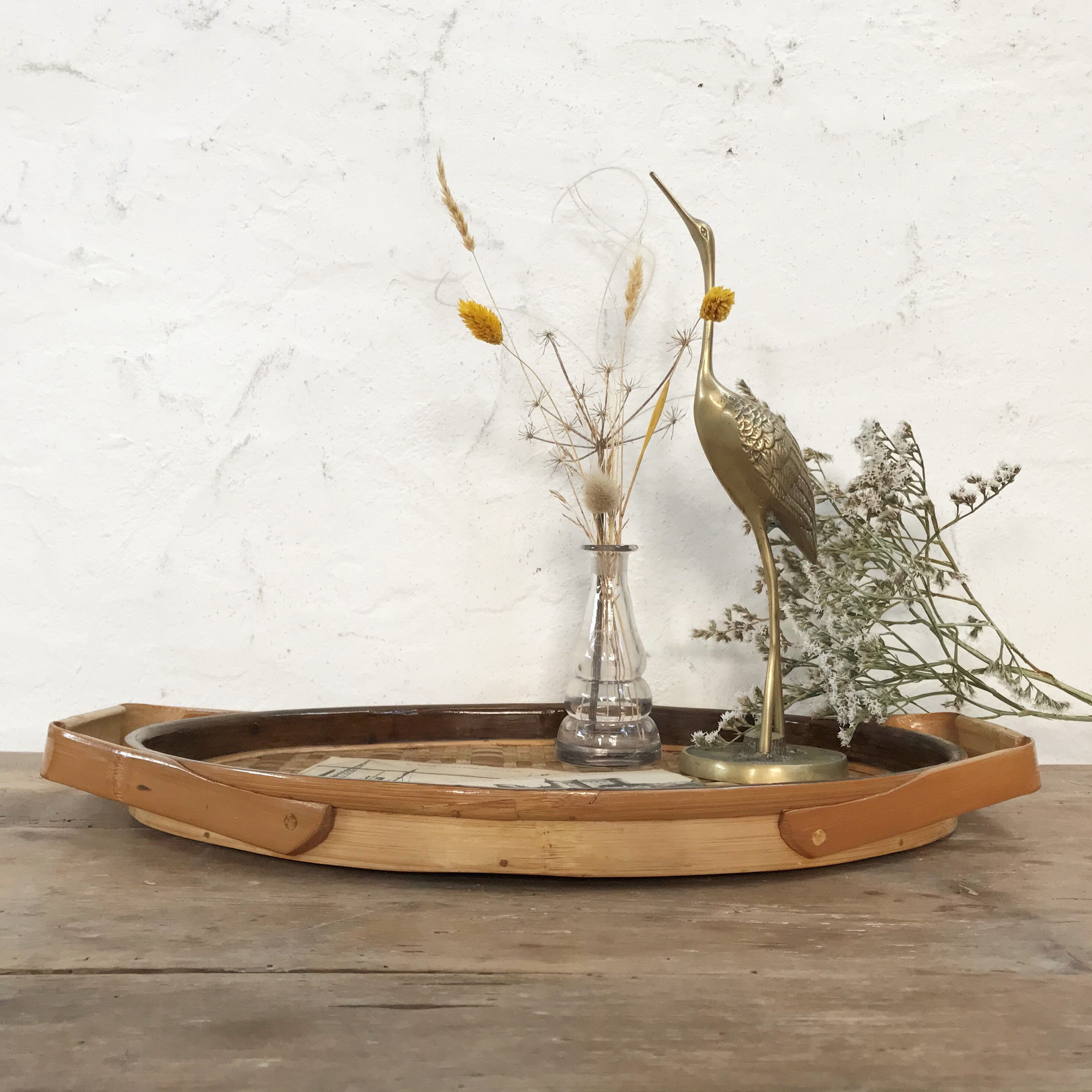 Oval rattan tray from the 70s