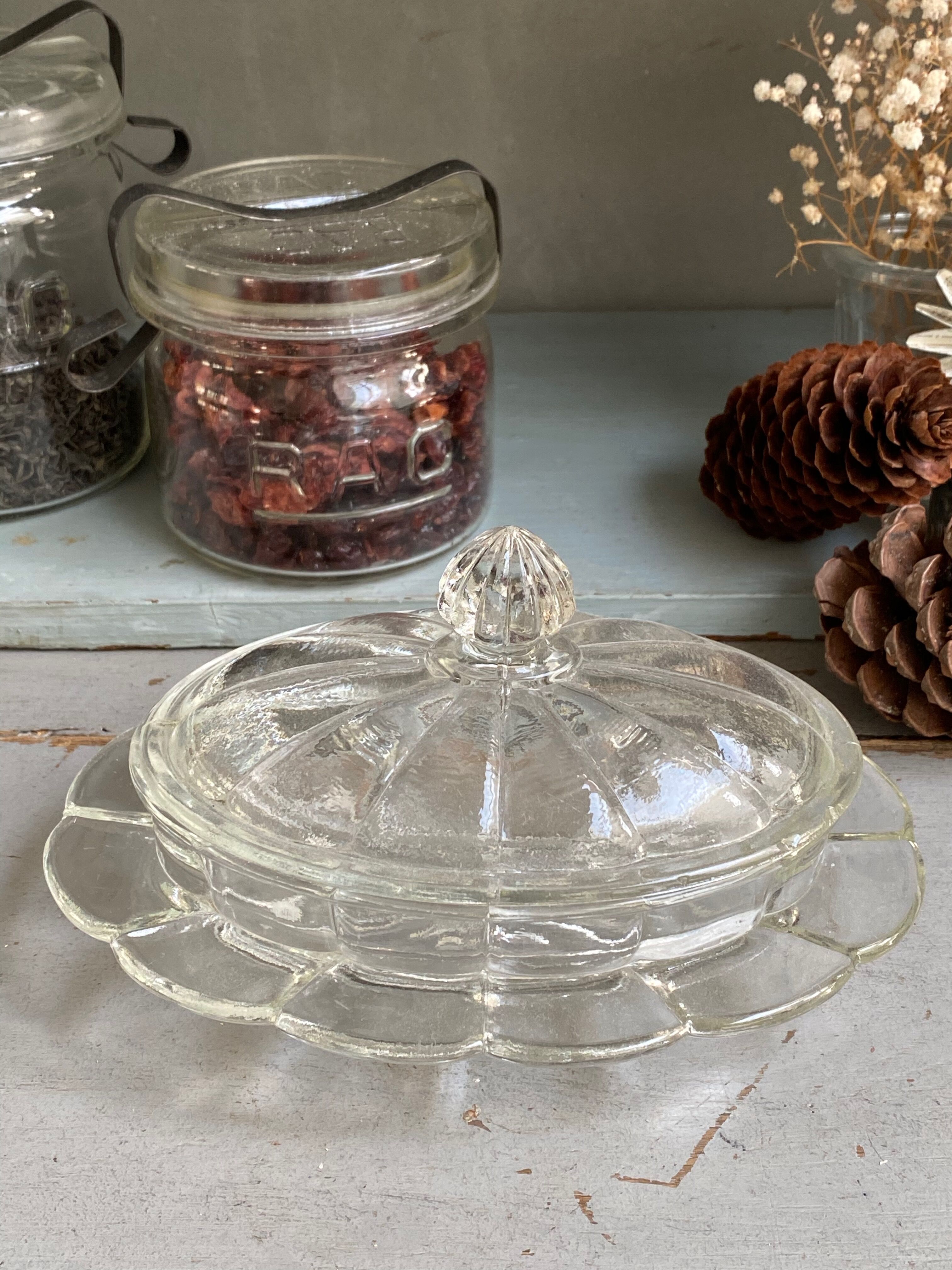 Vintage glass butter tray