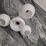 Antique vintage space age white pendant light, 4 opaline glass globes