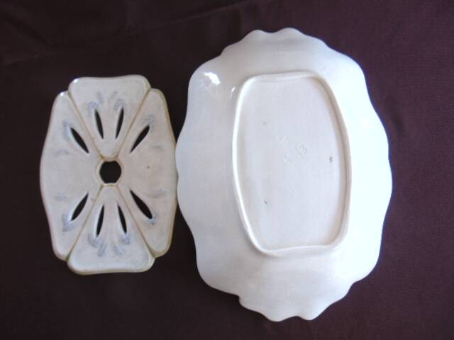 Antique asparagus dish in ceramic – removable drainer – art deco style