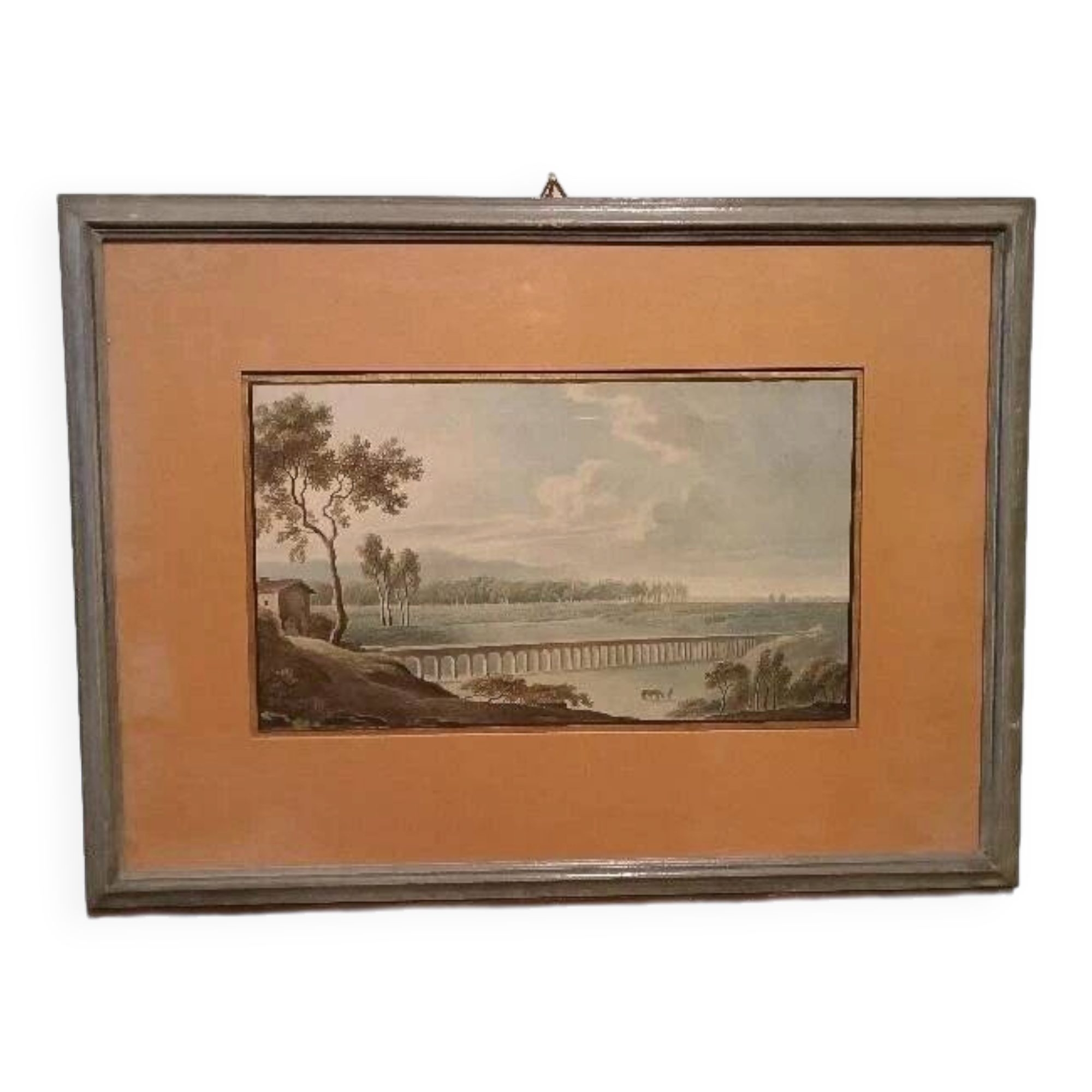 Old watercolour on paper from the early 19th century – landscape with aqueduct