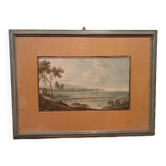 Old watercolour on paper from the early 19th century – landscape with aqueduct