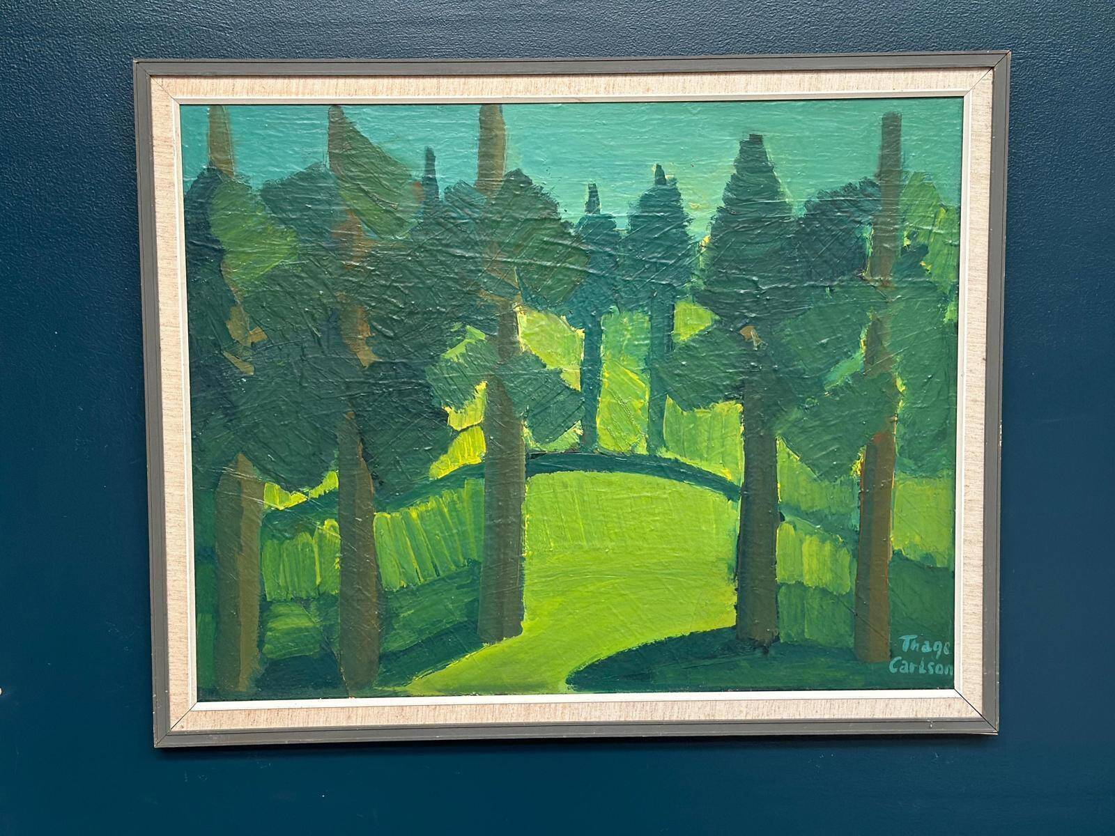 Original Mid Century Swedish Oil On Panel – “Forest” By Thage Carlson – Vintage & Framed – 87 × 70 Cm (34.3" × 27.6")