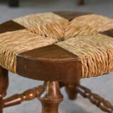Brutalist stool in beech and rush 1960s