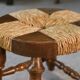 Brutalist stool in beech and rush 1960s