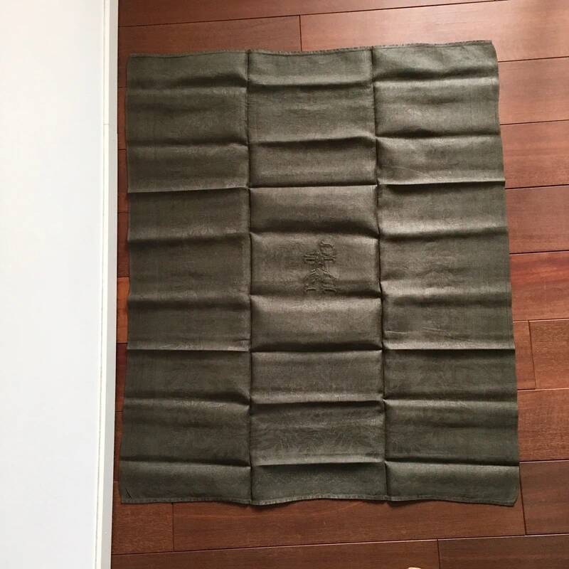 Old embroidered table napkin J G Dark Khaki Green