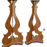 Large pair of late 18th/early 18th century painted wooden candlesticks, bases, tripods