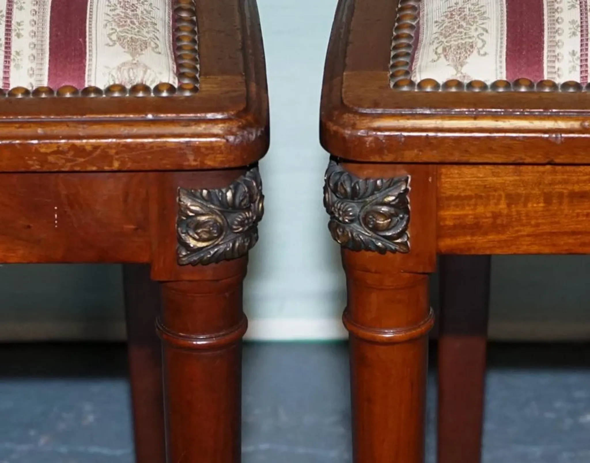 Set of Vintage Wooden Dining Chairs with Carved Details