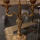 1960s Louis XV/rockery style bronze lamp with original pleated lampshade