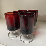 Set of 6 vintage red foot glasses