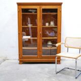 Vintage wooden glass bookcase cabinet