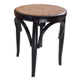 Curved wood and cane stool
