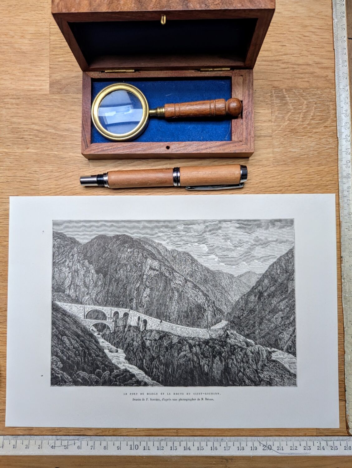 The Devil's Bridge, Schöllenen, vintage engraving, 1878.