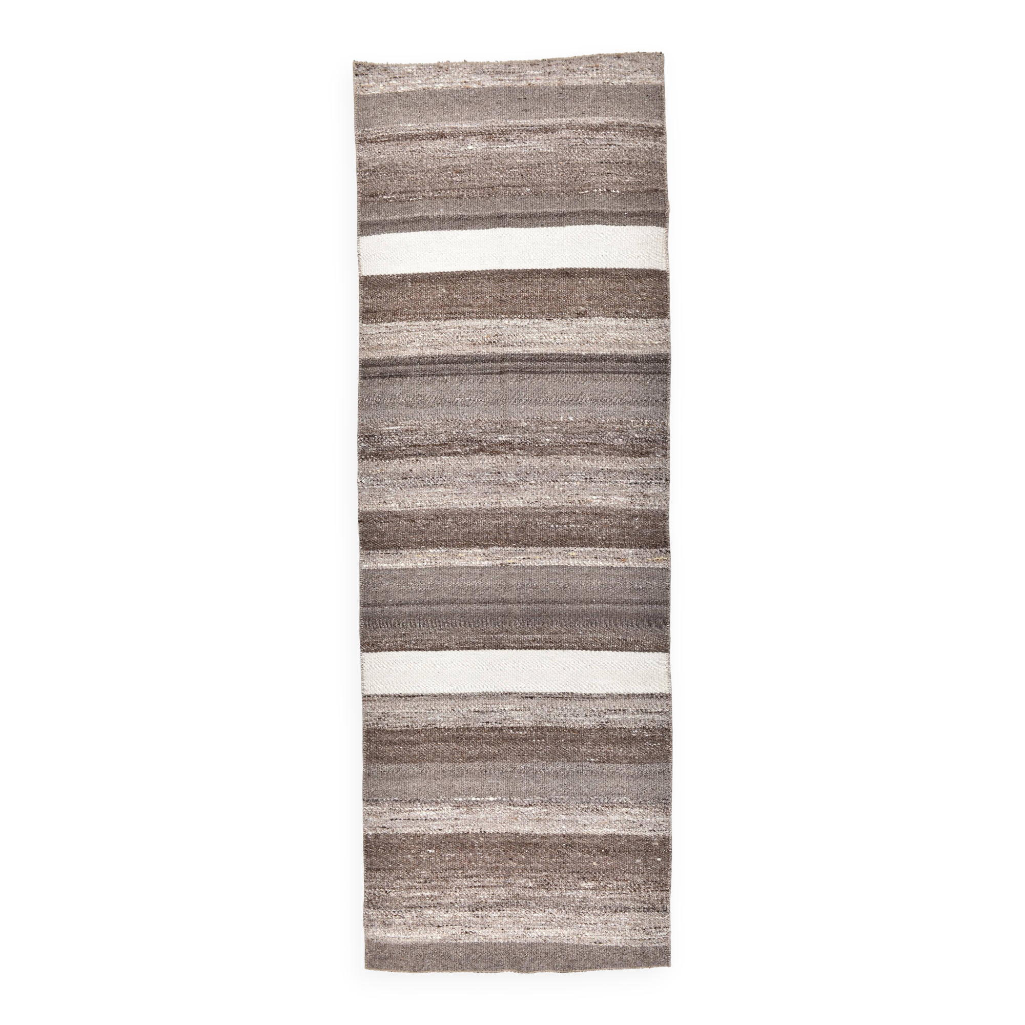 Brown natural wool kilim , hand made wool kilim , runner kilim rug 66x191cm