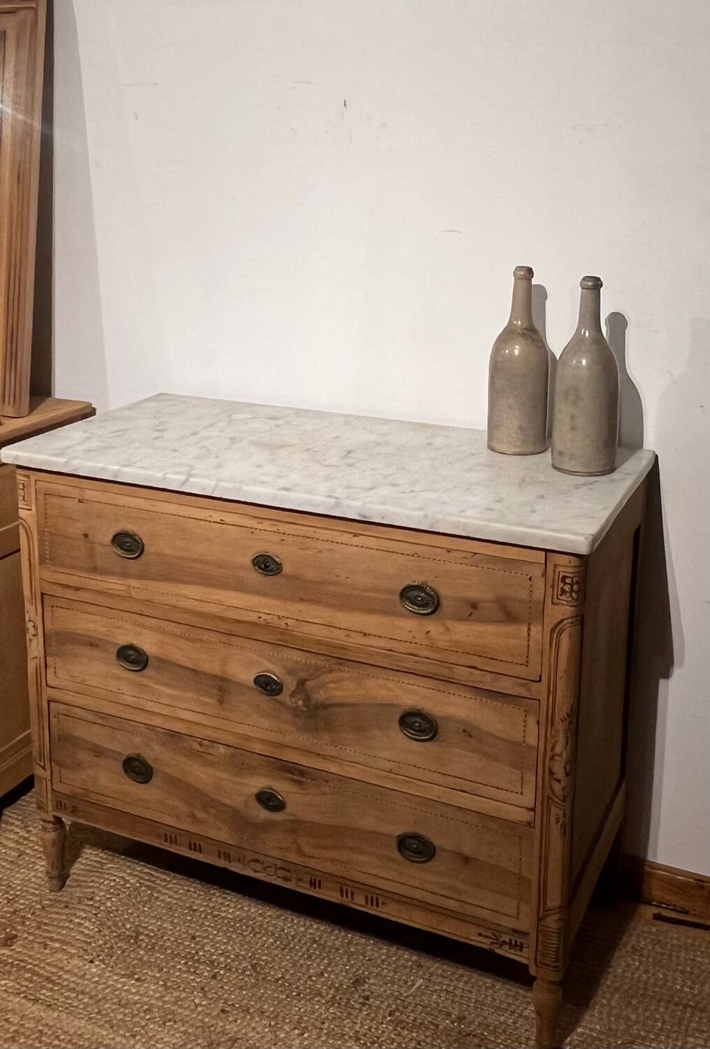 Antique solid wood and marble commode