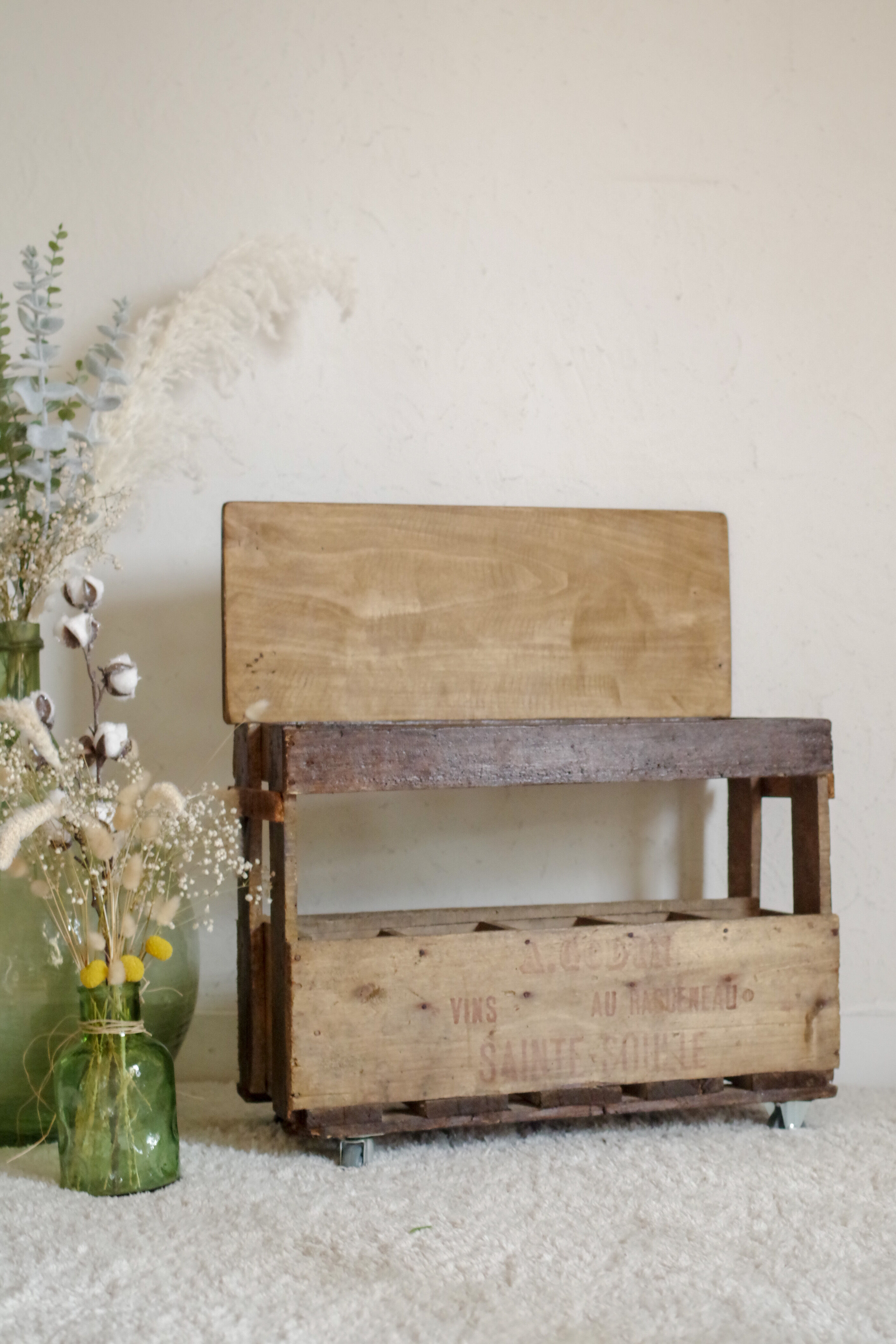 Door wooden bottles - wooden lockers on wheels