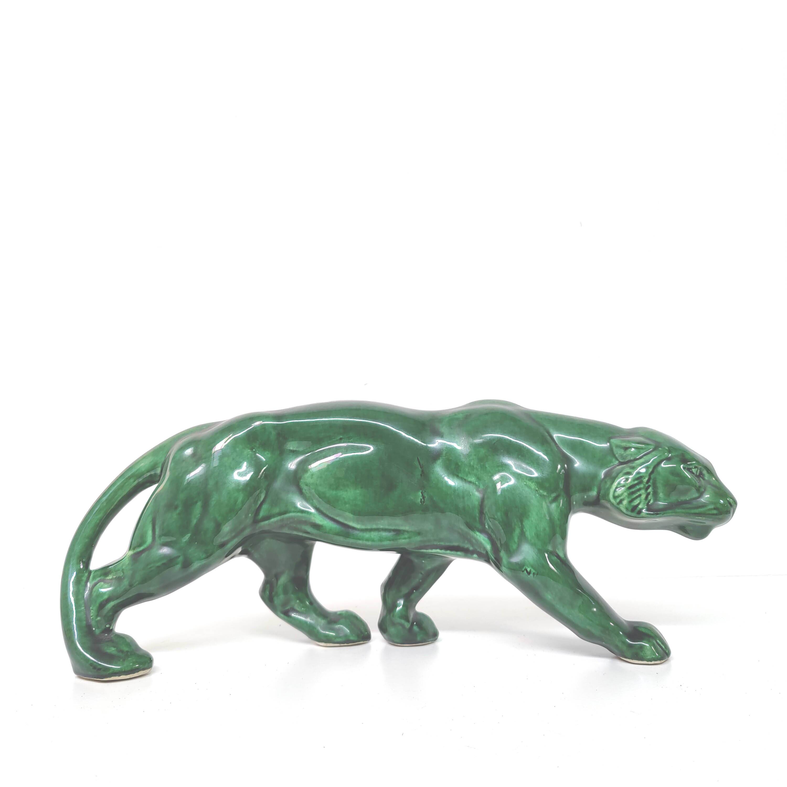 Panther green earthenware Art Deco 1930