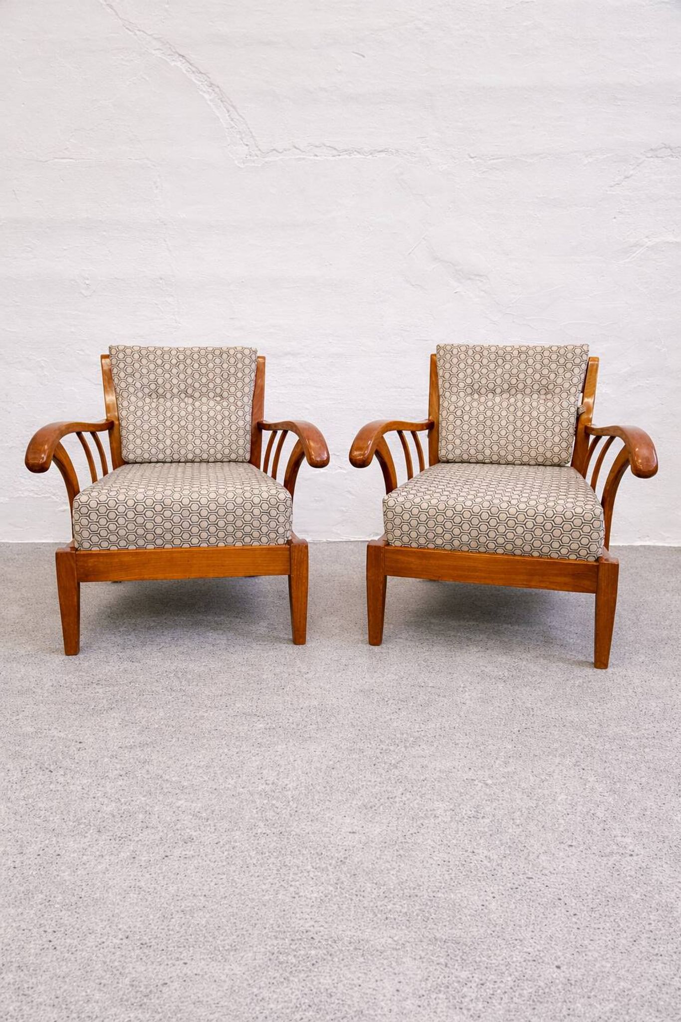 Pair of solid cherry wood armchairs, Austria 1940s