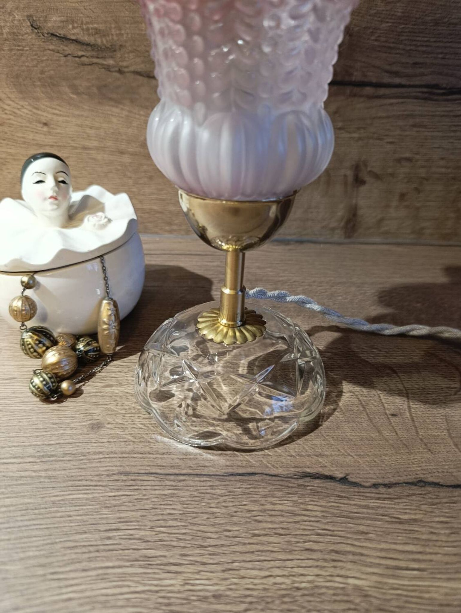 Upcycled vintage pink tulip glass table lamp