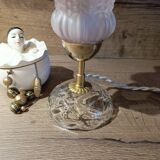 Upcycled vintage pink tulip glass table lamp